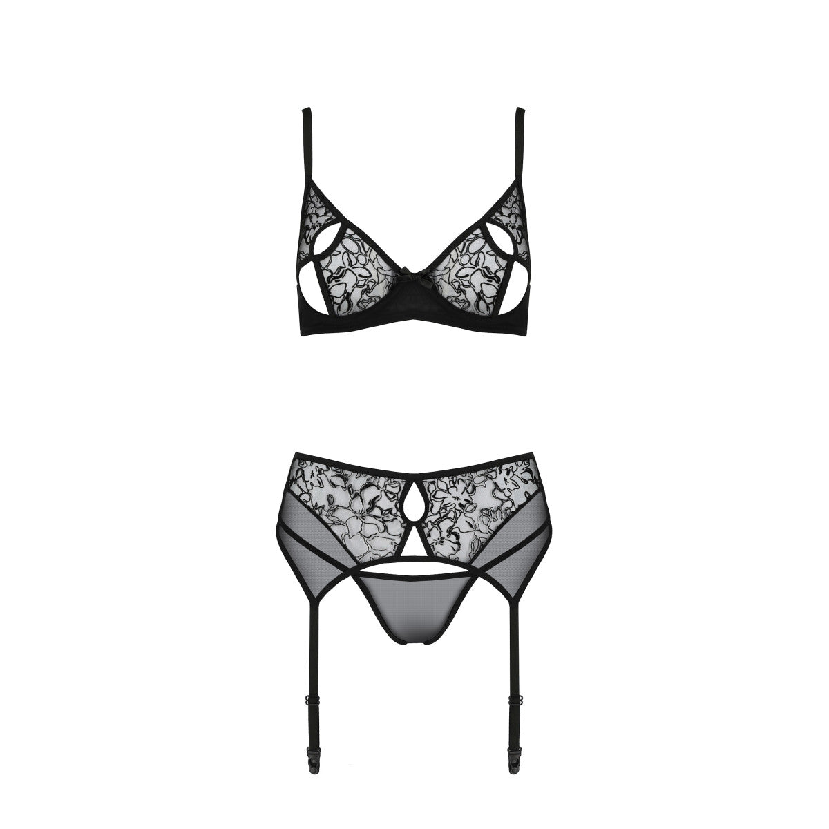 Pe primula 3pcs set with open bra black - Passion Eco Collection
