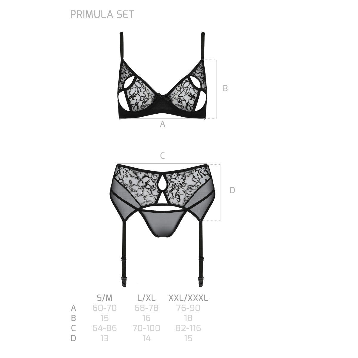 Pe primula 3pcs set with open bra black - Passion Eco Collection