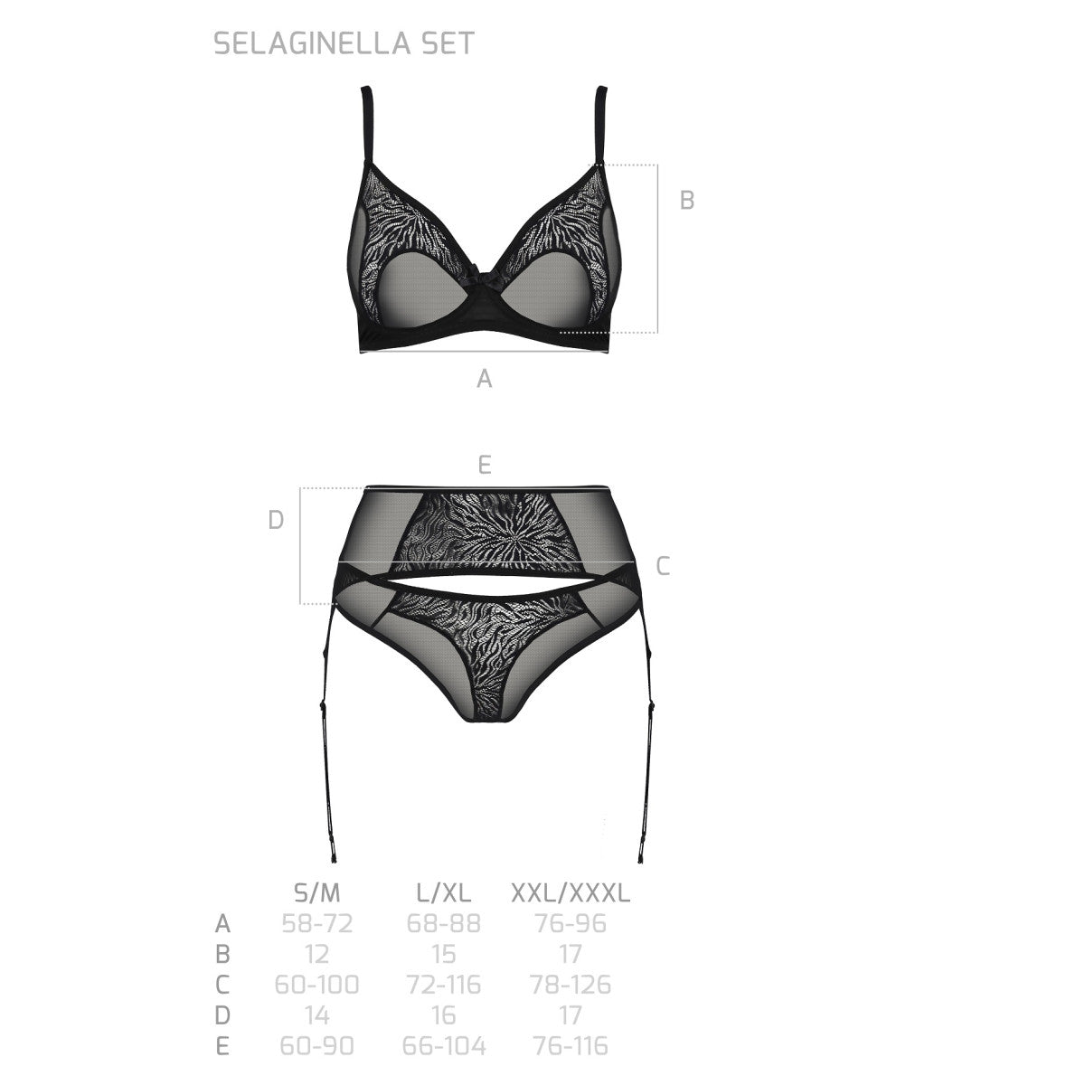 Passion Eco Selaginella 3-delige lingerieset – zwart