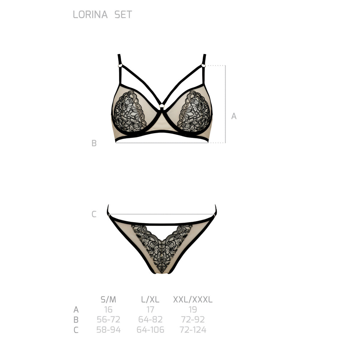Lorina bh-set met beugels – beige-zwart