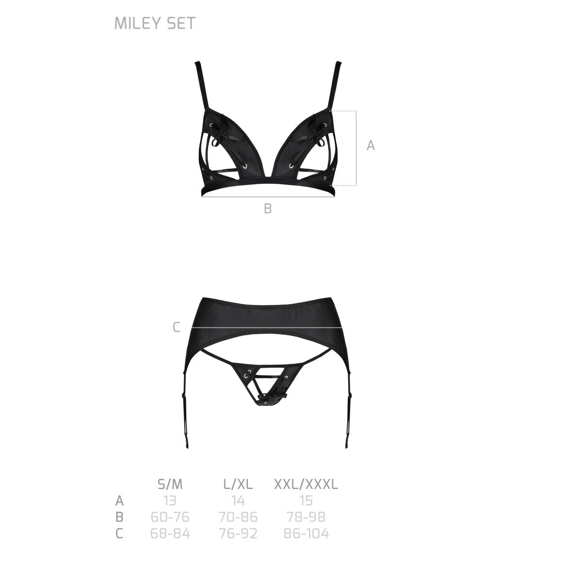 Miley open lingerie 3-delig – zwart