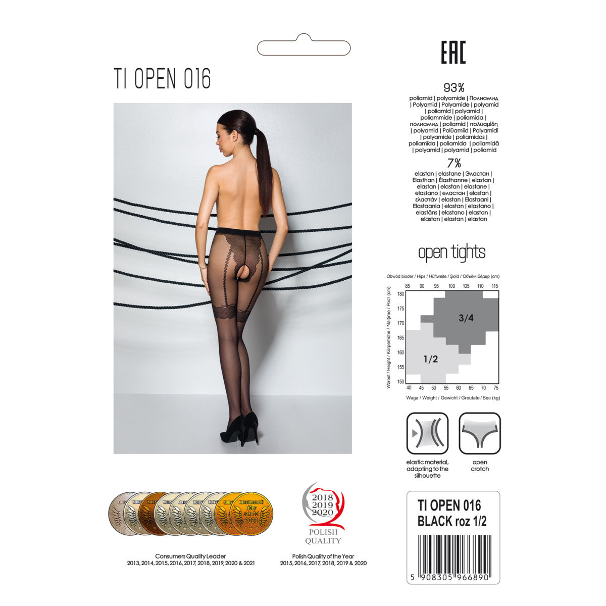 016 open panty met open kruis – zwart