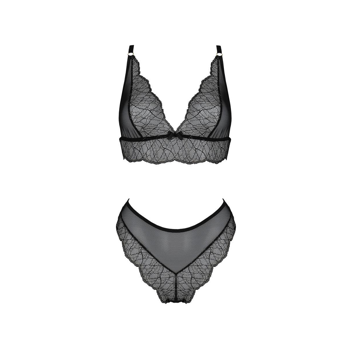 Passion Size Plus Amberly 2-delige kanten BH-set met slip – zwart