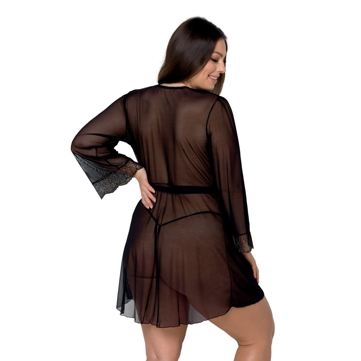 Amberly plus size ochtendjas – zwart – afbeelding 4