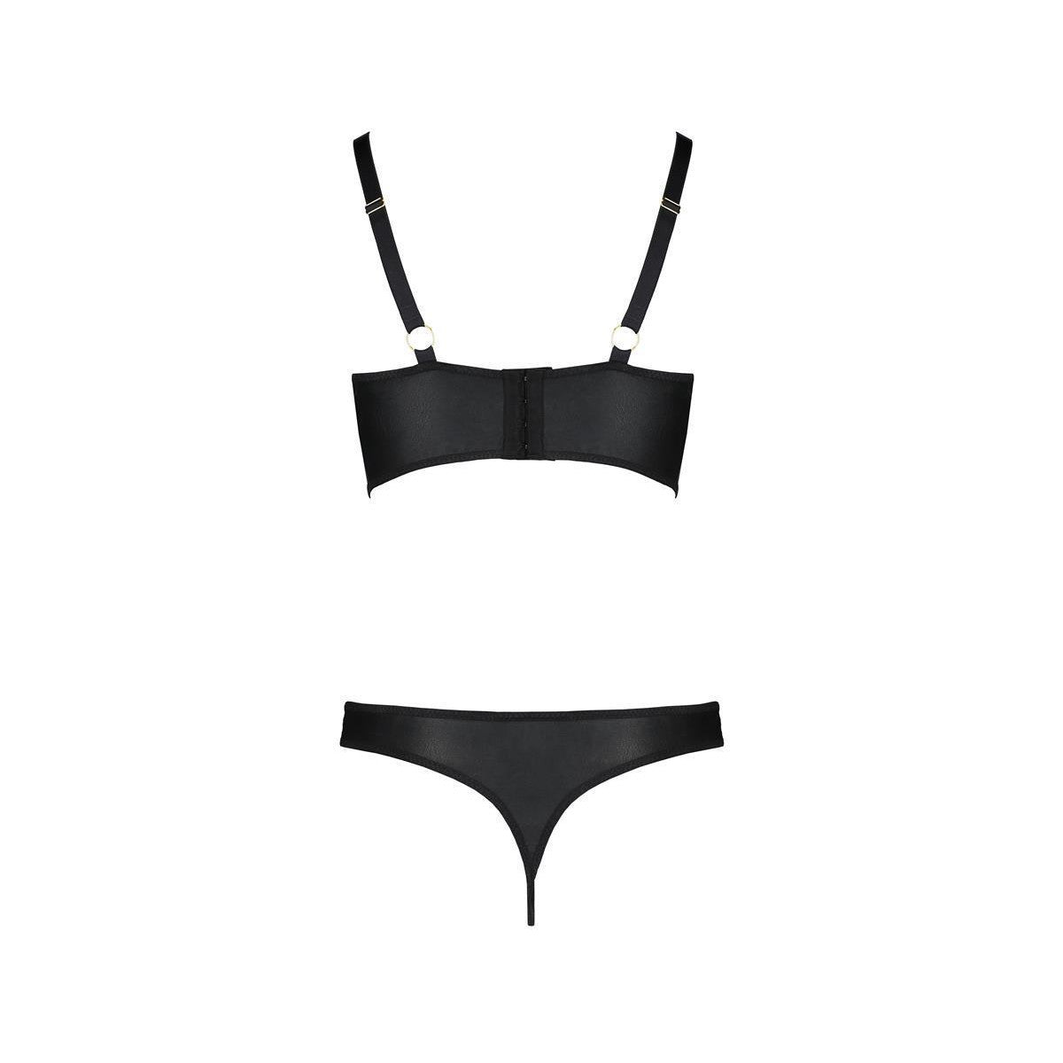 Passion Size Plus Malwia 2-delige wetlook BH-set met string – zwart