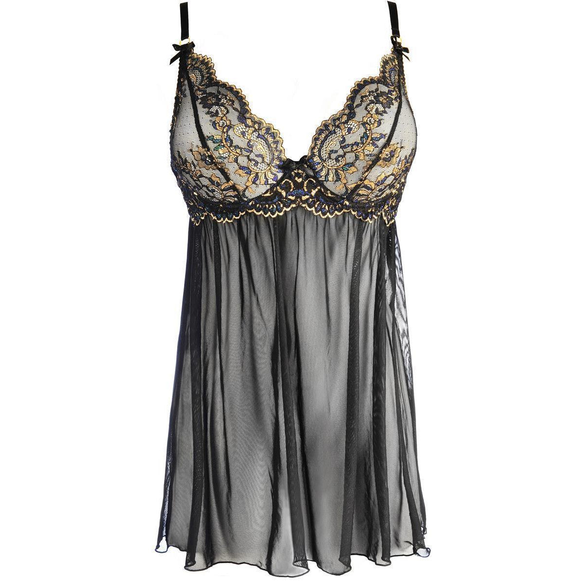V-10399 babydoll met beugels – zwart