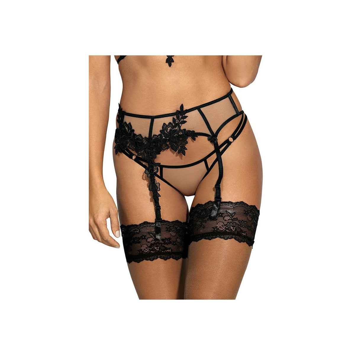 V-8842 garter belt beige-black