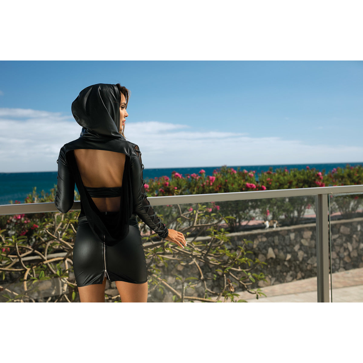 V-9329 clubwear jurk – zwart