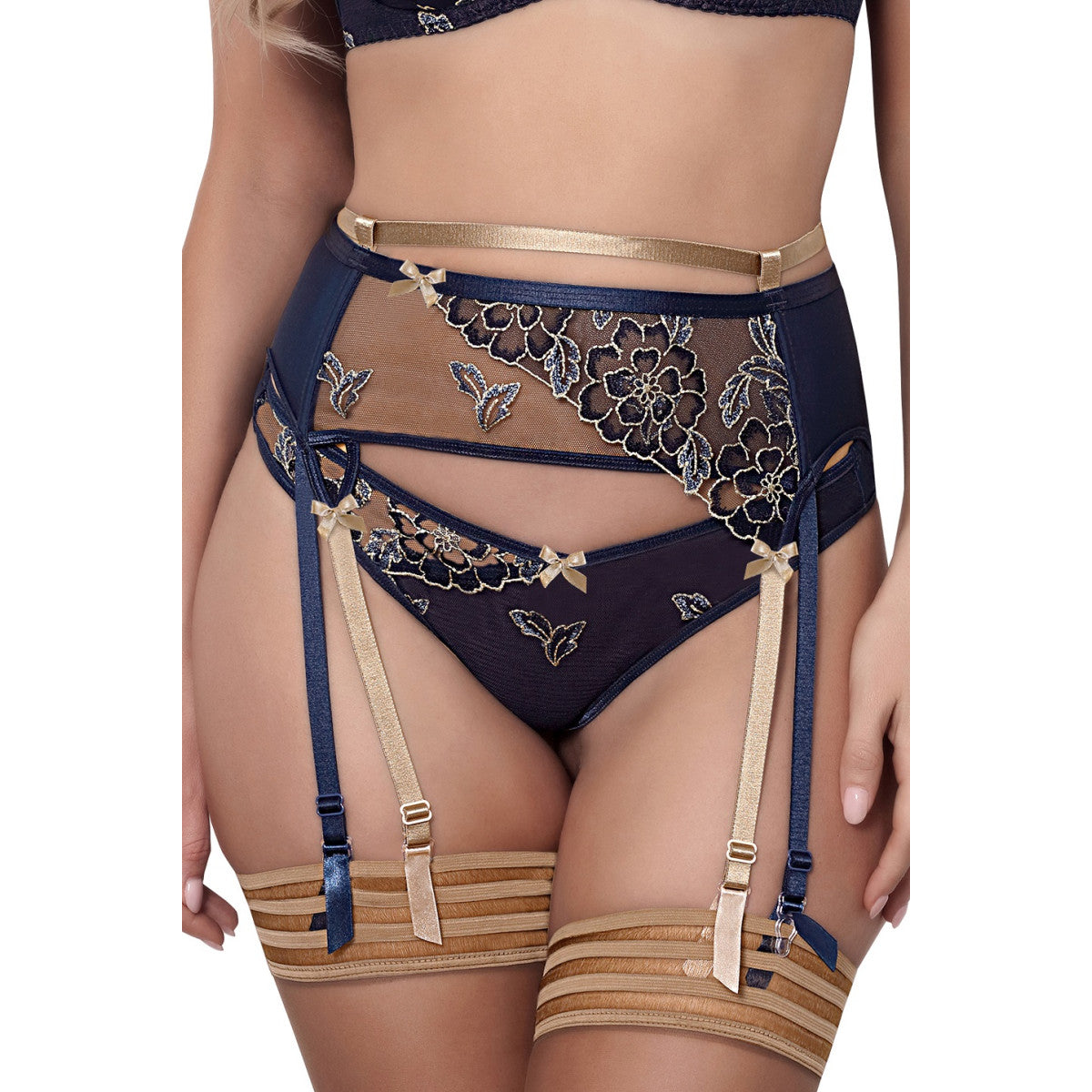 V-9332 garter belt blue-beige