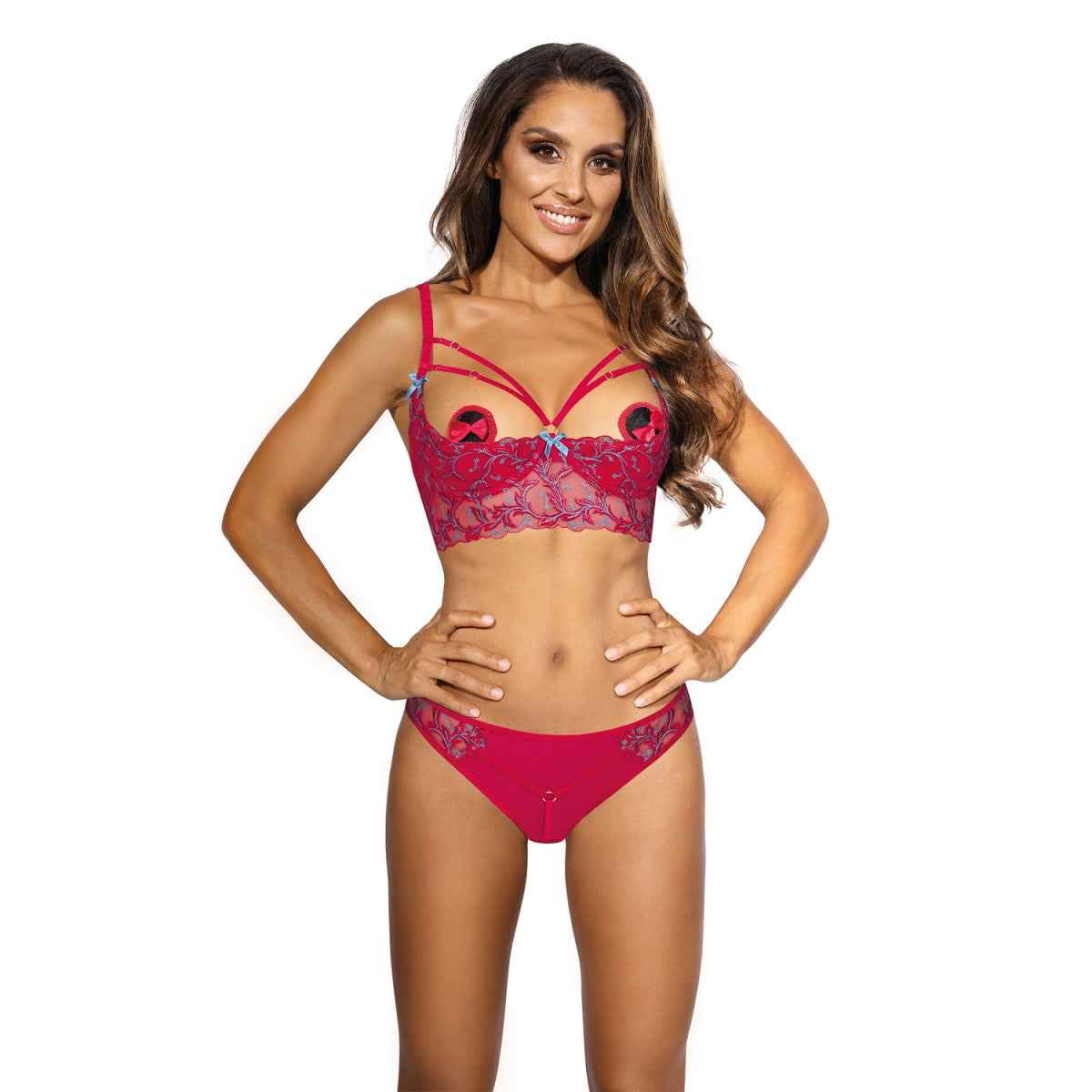 V-9671 bustier red with open cups